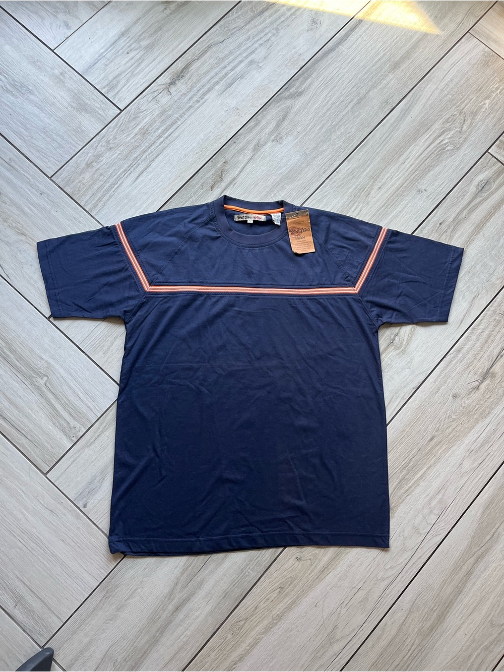 Vintage Point Zero Men's Navy Short-Sleeve T-Shirt with Orange Stripe NWT